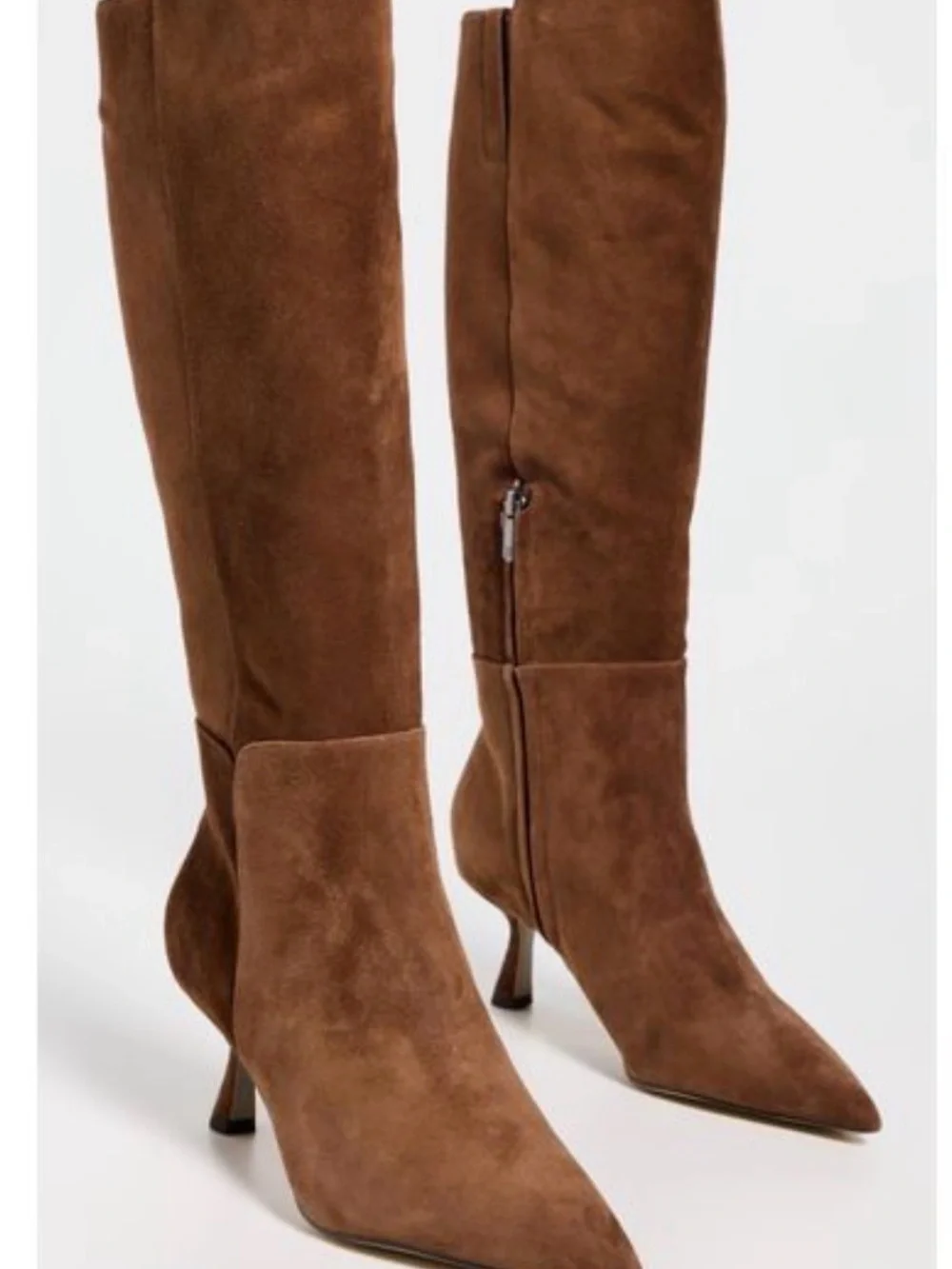 Sam Edelman Brown Suede Over-the-Knee Pointed-Toe Kitten Heel Boots